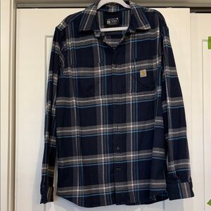 Carhartt Men's Blue and Gray Plaid Button Down Shirt